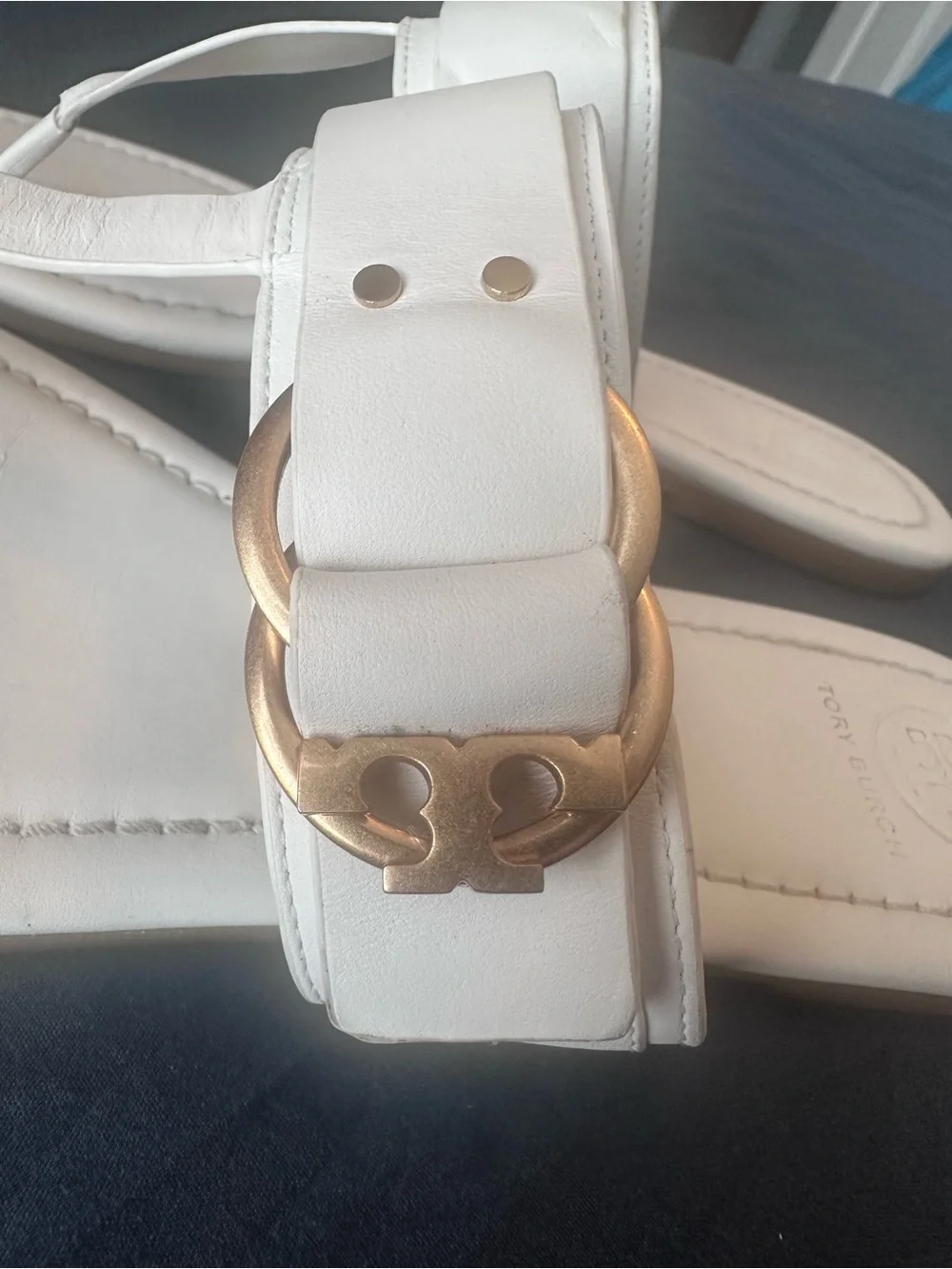 Tory Burch Marsden Ivory White Leather Flat Thong Sandals - Size 9.5
